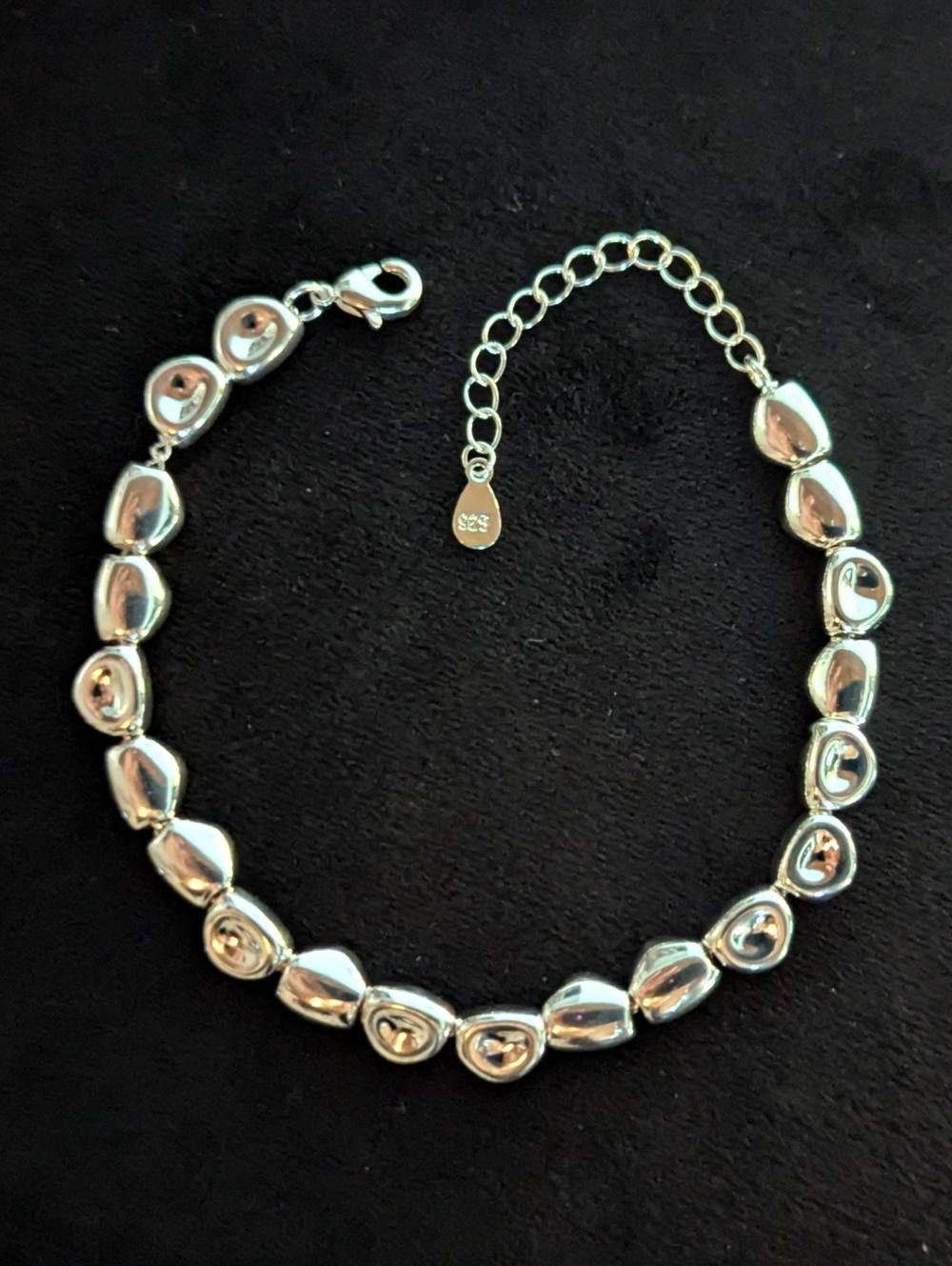 925 Solid Sterling Silver Beaded Bangle Bracelet Minimalist Quiet Luxury Pebbles - Picture 2 of 6